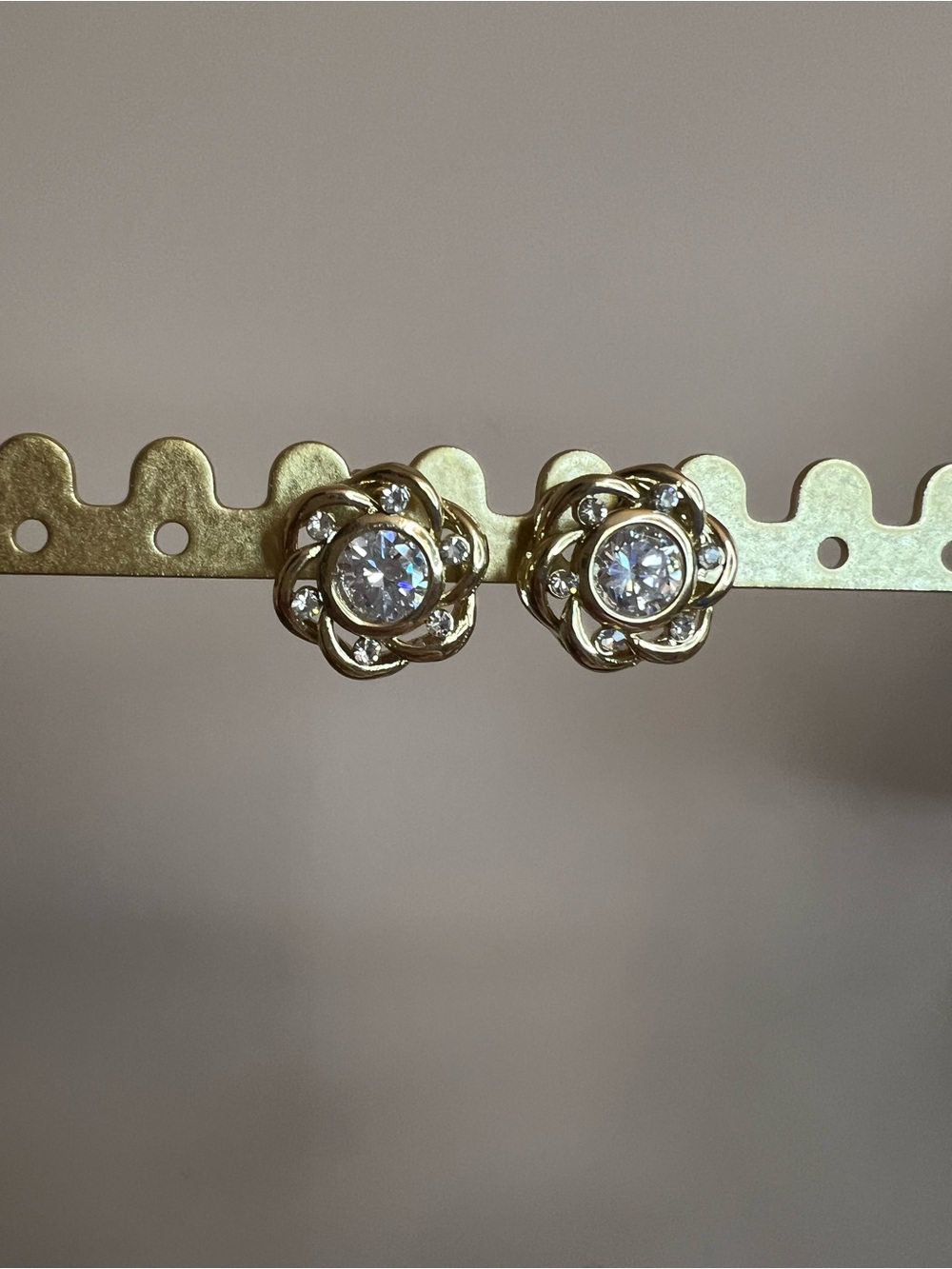 Gold Floral CZ Crystal Stud Earrings